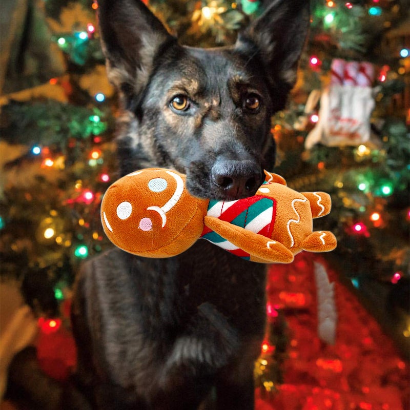 VICARKO Christmas Dog Toys, Plush Squeaky Gifts for Large Medium Small Dogs, Durable Chew Toy, Holiday Stocking, Gingerbread Man, Small 7.5 x 4.5â€ - Image 4